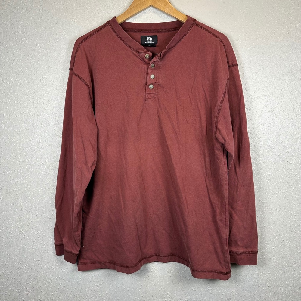 Vintage Arizona Jean Co Mens XL Henley Top Long Sleeve Red Cotton Y2K Gorpcore
